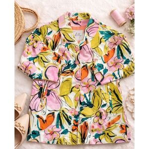 Milly of New York Floral Coat Sz 2 Designer Pink Yellow Spring Jacket Overcoat